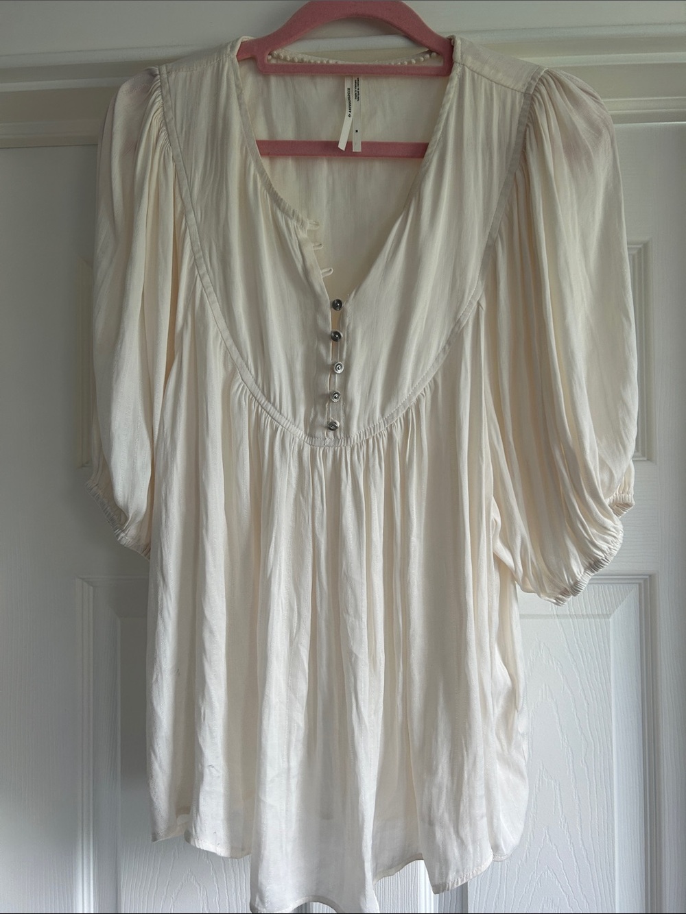 Anthropologie Cream Gauzy Button-Front Peasant Blouse - Picture 1 of 10